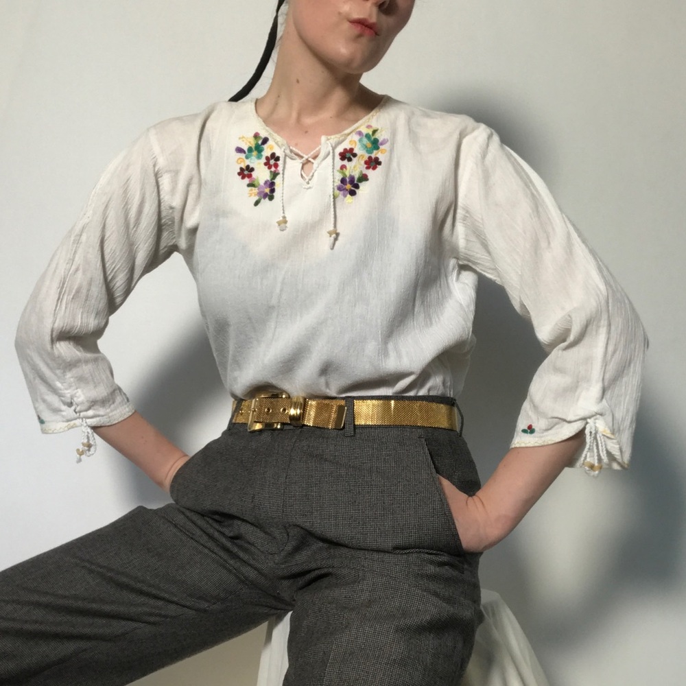 🎉HP🎉Vtg 90s does 70s tie front cotton boho shirt - Picture 3 of 11